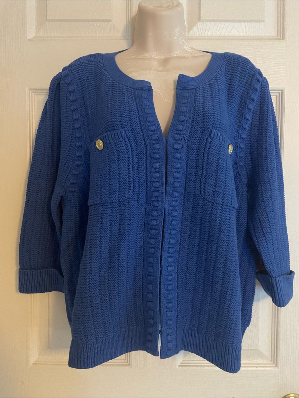 NWT Talbots Blue Knit Pocket-Front Women's Sweater Cardigan